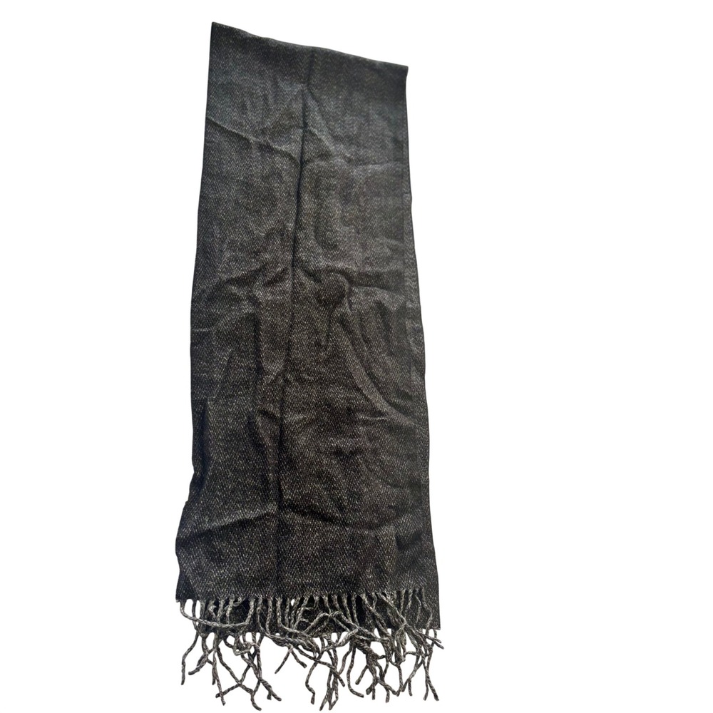 Charcoal Gray Marled Knit Fringe Scarf Made in Germany 100% Acrylic‎ Soft Winter